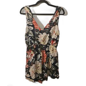 MINKPINK Floral Top Size M Blue/Red V-Neck Boho Chic